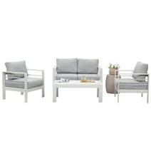 Superjoe Outdoor Aluminum Furniture Set 4 Pcs Patio Sectional Chat Sofa Conversation Set with Table,White