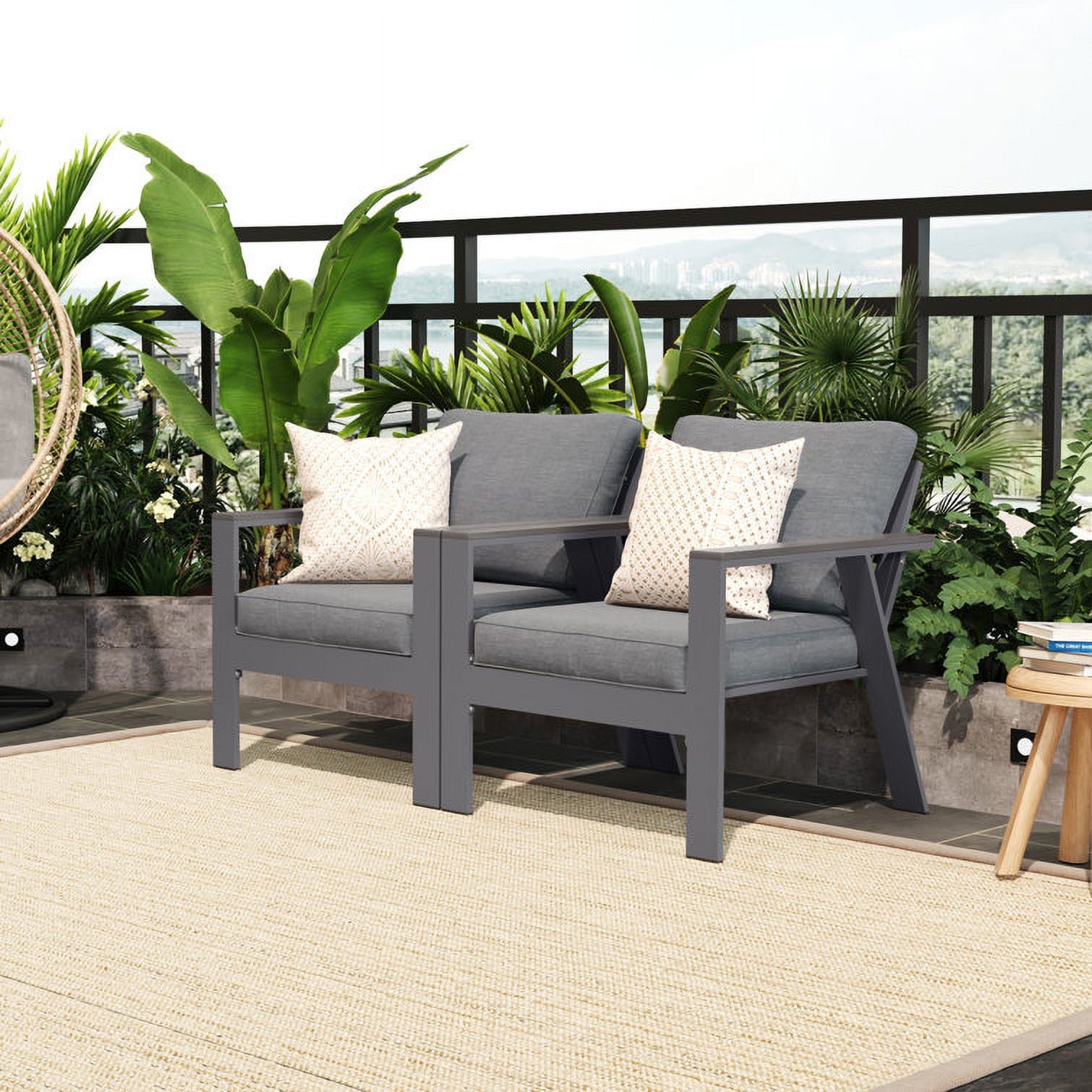 Superjoe Outdoor Aluminum Patio Furniture Chair Set of 2, Metal All