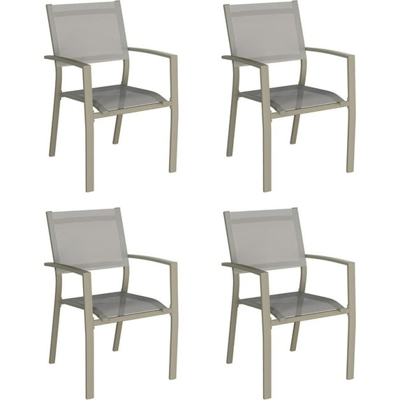 Superjoe Outdoor Dining Chairs Set of 4, Patio Chairs with Aluminum Frame and Breathable Textilene, Stackable Outdoor Chairs, Comfortable Outdoor Seating for Deck, Backyard, Lawn, Khaki