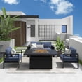 thumbnail image 1 of Heynemo Outdoor Furniture Set w/CSA Certified 54in Propane Gas Fire Pit Table, 4 Seats Aluminum Patio Conversation Sofa with 5in Olefin Cover Cushions, Black/Blue, 1 of 8