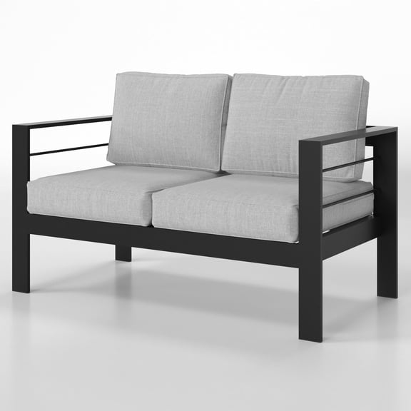 Heynemo Patio Furniture Aluminum Loveseat Sofa, 2 Seats Outdoor Metal Sofa Chair with Cushions, Light Grey