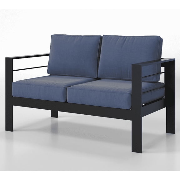 Heynemo Outdoor Patio Aluminum Loveseat Furniture, Outside 2 Seats Sofa Couch Metal Chair with Cushions, Blue