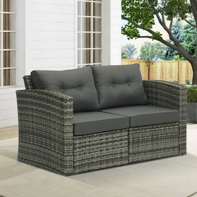 Superjoe Outdoor Patio Furniture Garden Loveseat Wicker 2 Seats, Dark