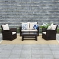 thumbnail image 1 of Superjoe Outdoor Patio Furniture Set 4 Pcs Wicker Sectional Conversation Sofa Steel Frame Rattan Couch with Coffee Table on Sale, Brown Rattan Beige Cushion, 1 of 6