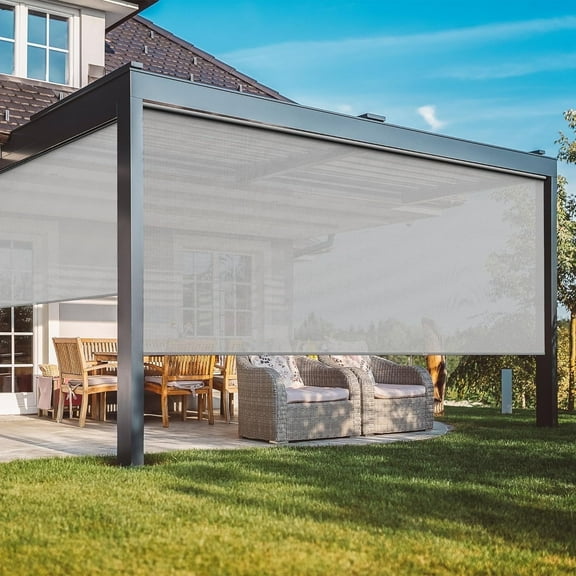 Superjoe Outdoor Roller Shades, 420GSM 95% Blackout Cordless Patio Roller Blinds with Pole, 6'Wx6'H Waterproof Blinds Roll Up for Gazebo Porch, Deck, Pergola, Grey