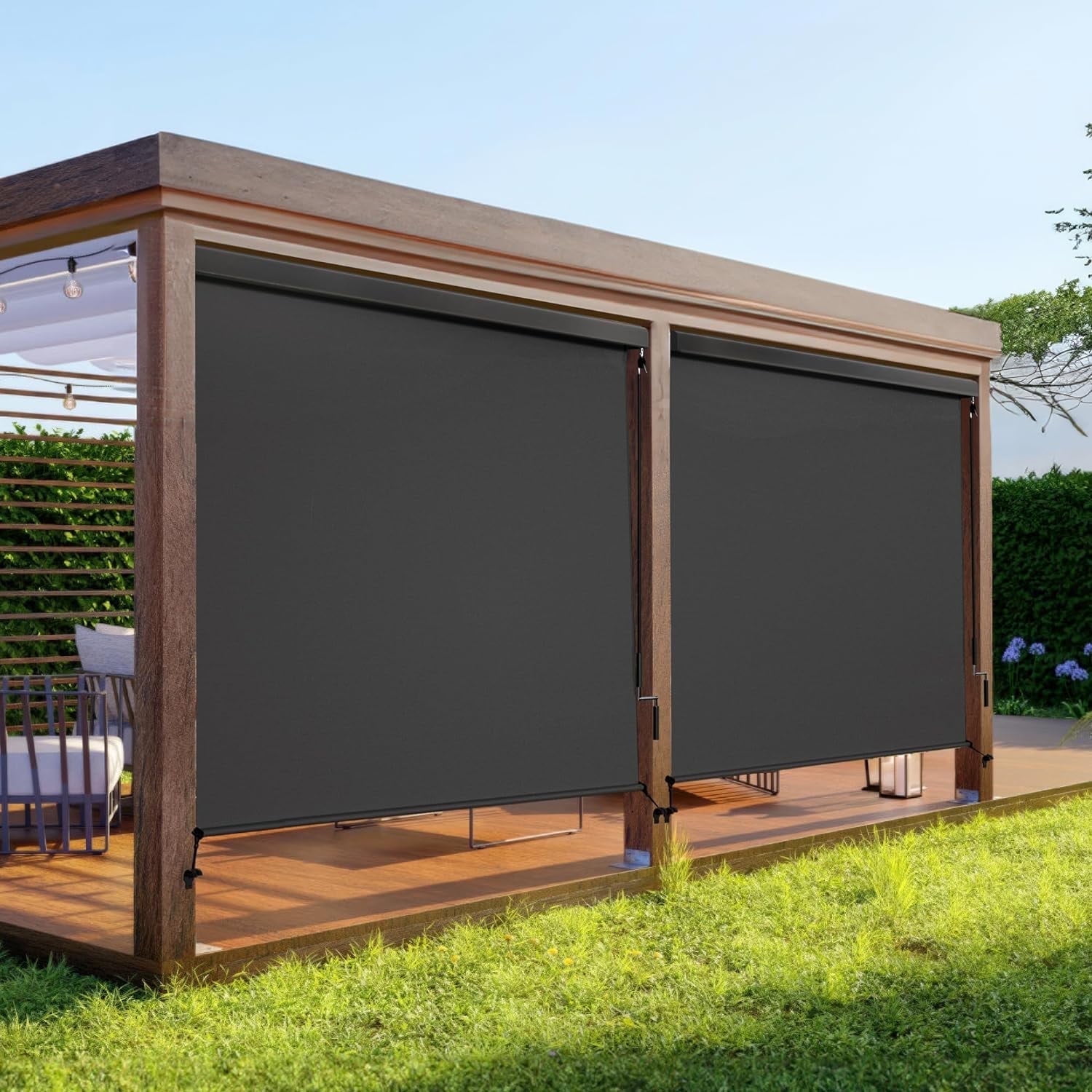 Superjoe Outdoor Roller Shades with 95% UV Blockout, 8'L x 8'W Exterior Cordless Patio Shades Roll Up Outdoor Blinds for Porch Gazebo, Blockout Waterproof Protect Privacy, Black - Walmart.com