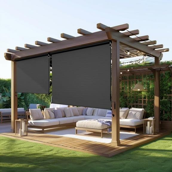 Superjoe Outdoor Roller Shades for Patio New Material with 95% UV Protection, 6'L x 6'W Blinds Roll Up for Gazebo Porch, Deck, Pergola, Blockout Waterproof Protect Privacy, Black
