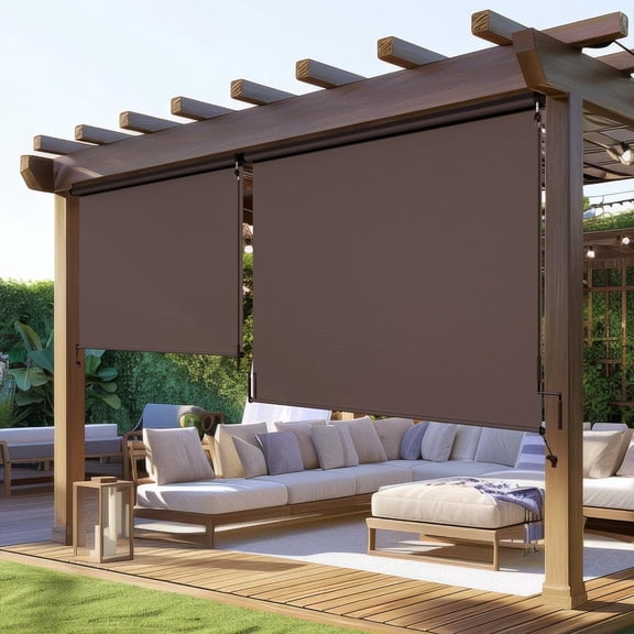 6'x8' Outdoor Crank Roller Shade Heynemo, 420GSM Teslin Patio Sun Shade, 95% UV Block Windproof Waterproof Blind for Porch, Pergola, Backyard