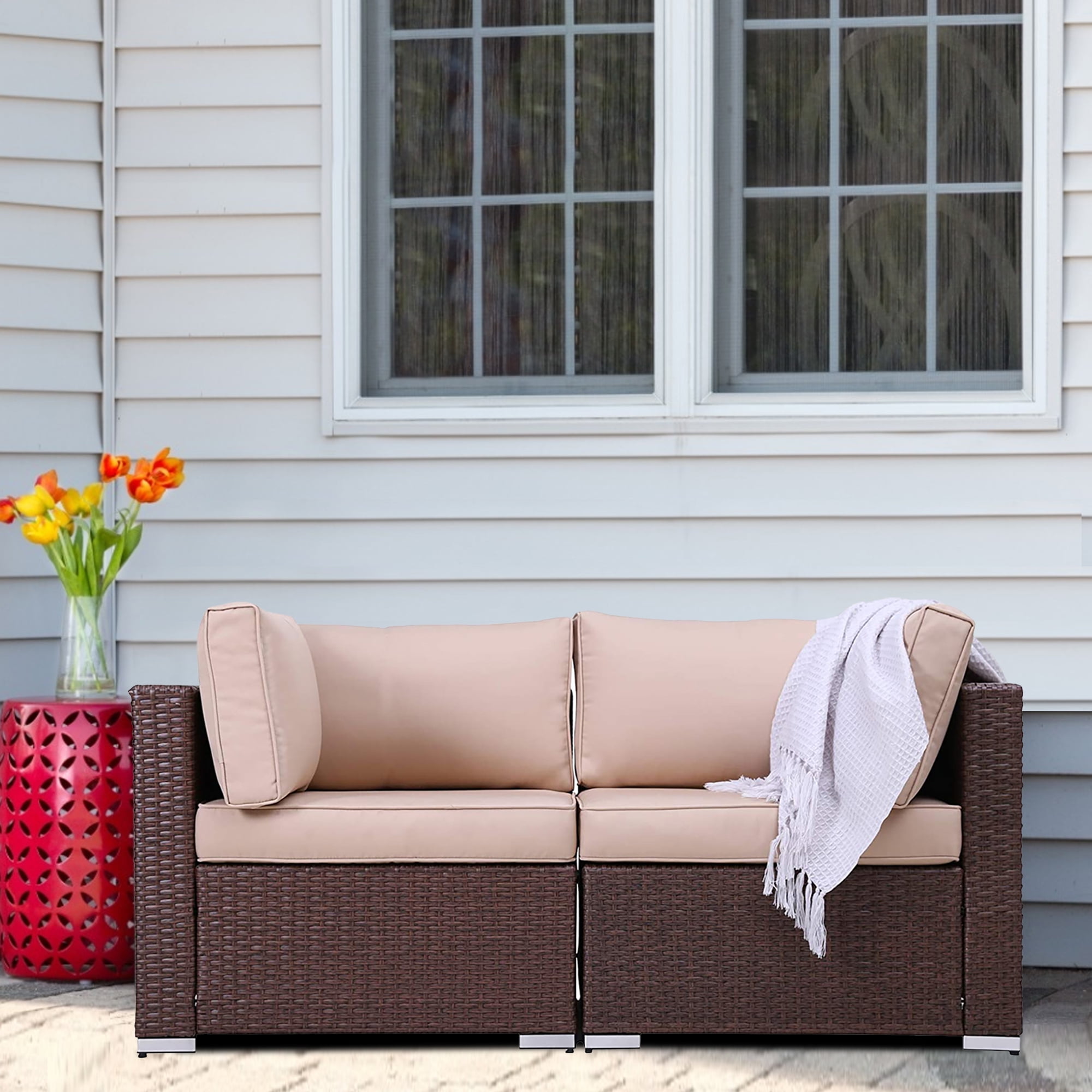 Superjoe Patio Loveseats 2 Pcs Outdoor All Weather Sectional Sofa