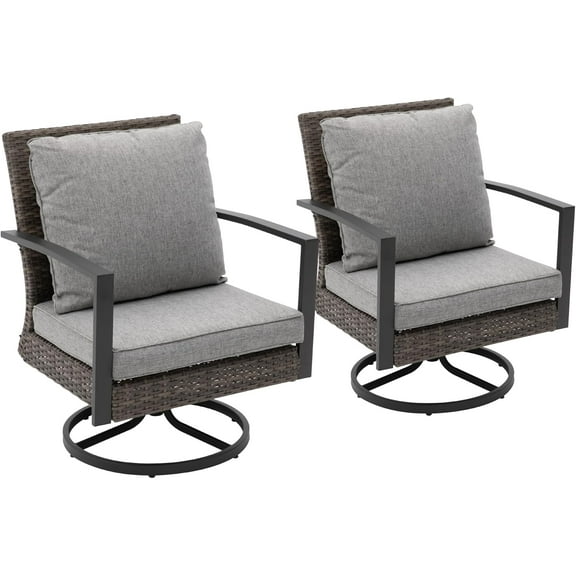 Superjoe Patio Swivel Dining Chairs with 360-Degree Rotating, All Weather Rattan Chairs with Water-Resistant Cushions & Metal Frame, Modern Outdoor Rocking Chair for Porch, Bistro, Balcony, Grey