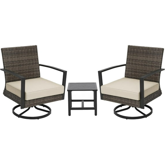 Superjoe Patio Swivel Dining Chairs with 360-Degree Rotating, All Weather Rattan Chairs with Water-Resistant Cushions & Metal Frame, Modern Outdoor Rocking Chair for Porch, Bistro, Balcony, Beige