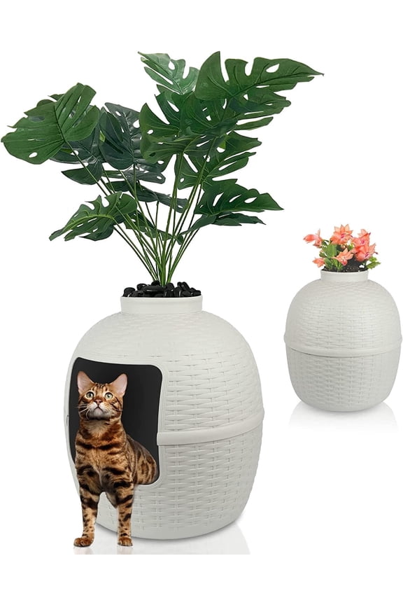 Plastic Hidden Cat Litter Box with Decorative Planter,Gray