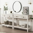 thumbnail image 1 of Superjoe Rattan Entryway Table Set of 2, Boho Console Table w/Widened Tabletop, Farmhouse Sofa Table w/Storage Shelf, Grayish White Foyer Table, 1 of 9