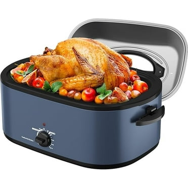 Superjoe Roaster Oven 28 Quart, Electric Roaster Oven with Visible & Self-Basting Lid, Turkey Roaster Oven with Removable Pan & Rack, Variable Temperature Control, Stainless Steel, Blue