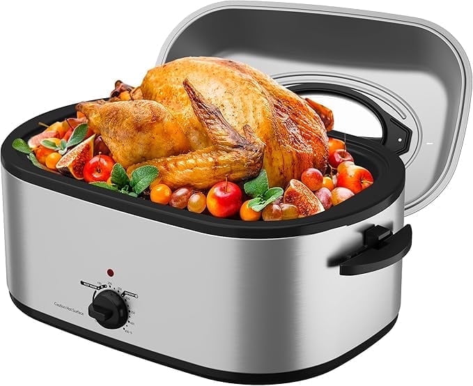 Superjoe 28 QT Roaster Oven Electric with Self-Basting Lid, Removable Pan, Variable Temp - Silver
