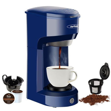 Superjoe Single Serve Coffee Maker Brewer for Single Cup Capsule with 6-14OZ Reservoir One-Touch Button Coffee Machines Blue