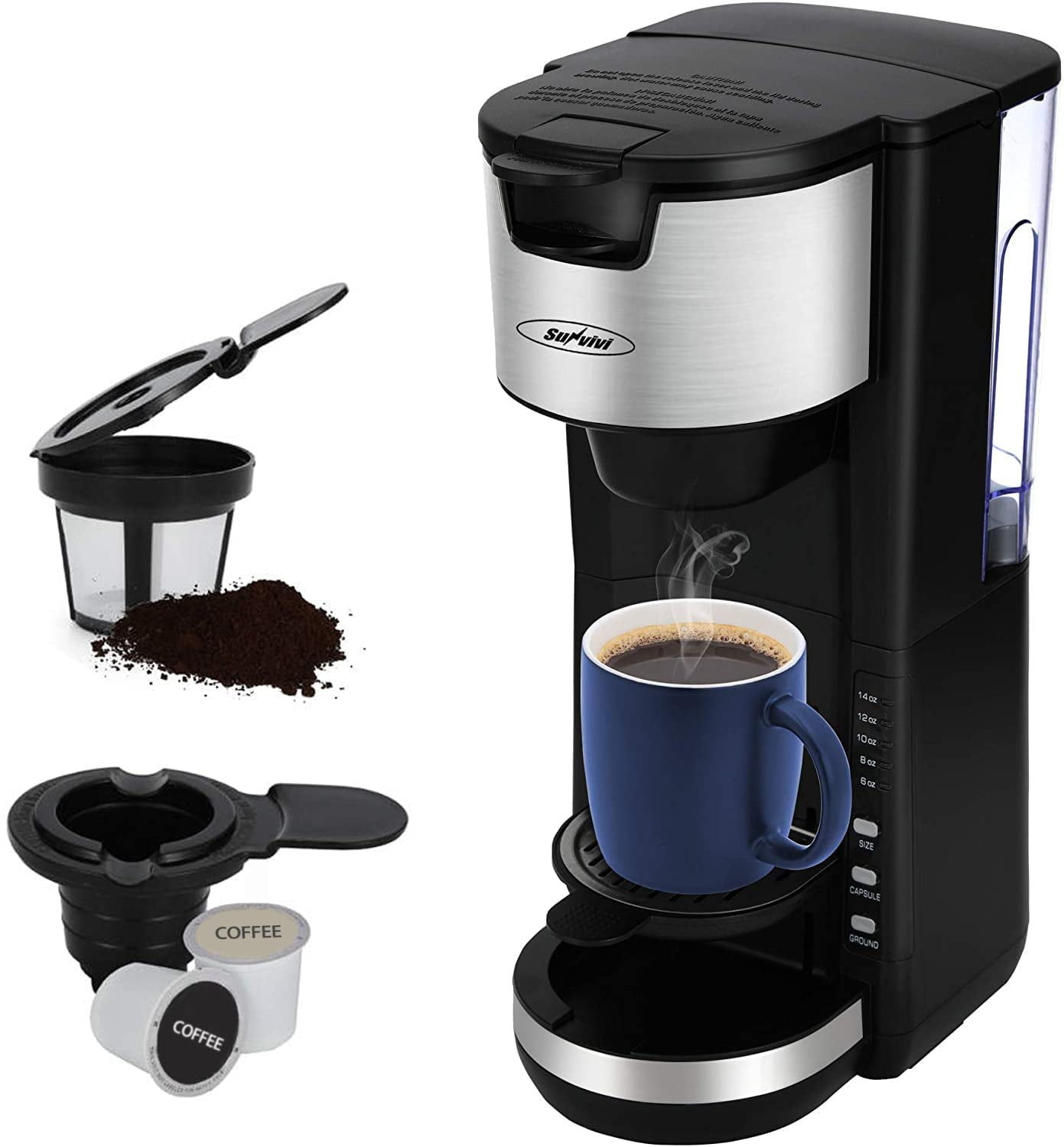 Single Serve Coffee Maker Brewer, Compatible With Coffee, Loose Tea Pot,  5-12 Oz Cup, With 12 Oz Water Tank, 12v 800w