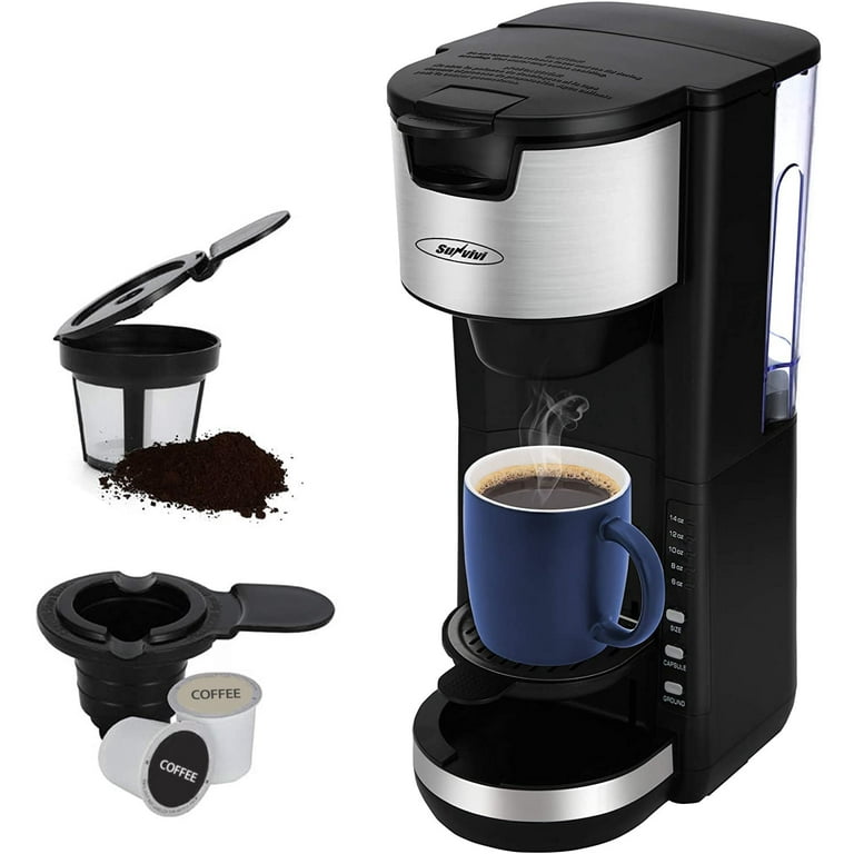 Sunvivi Single Serve Coffee Maker for Single Cup Pod & Coffee Ground,Compact Coffee Brewer with 6 to 14 oz Brew Sizes,Black Coffee Machine, Size: 13