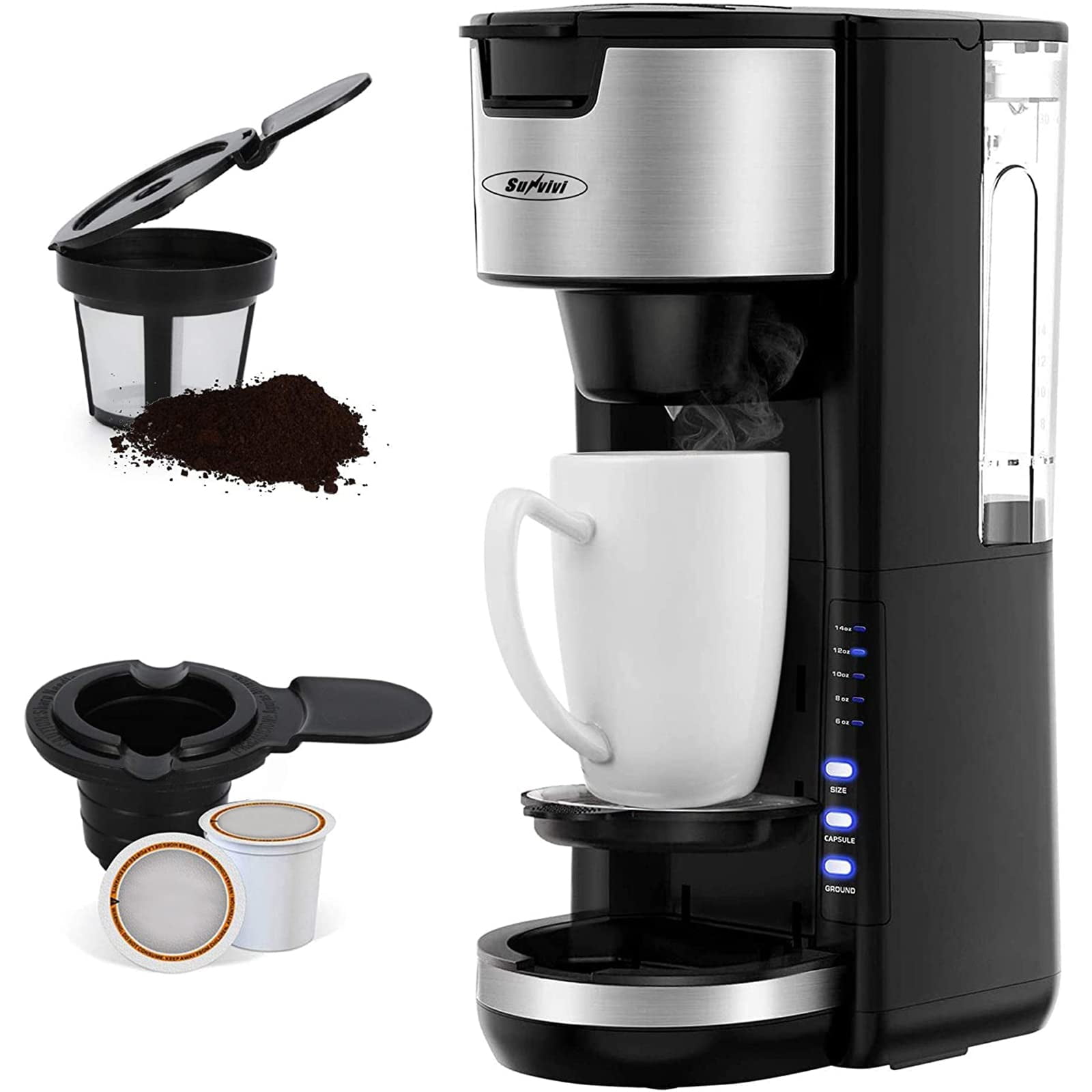 Superjoe Single Serve Coffee Maker Brewer for Single Cup Capsule with  6-14OZ Reservoir One-Touch Button Coffee Machines Blue 