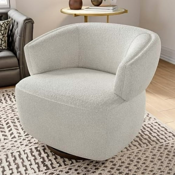 Superjoe Swivel Accent Chair, Fully Assembled Round Barrel Chairs, Oversized Upholstered Armchair with 360-Degree Base, Modern Club Chair for Living Room, Bedroom, Office, Ivory