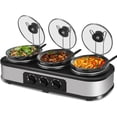 thumbnail image 1 of Superjoe Triple Slow Cooker, 3x1.5 Quart Electric Slow Cooker Buffet Server, Food Warmer Cooking Pot, Adjustable Temp Removable Ceramic Pots Lid Rests, 1 of 10