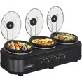 thumbnail image 1 of Superjoe Triple Slow Cooker Buffet Servers and Warmer,3 Pot Food Small Mini Manual Slow Cooker with Adjustable Temp Stainless Steel Lid Rests,Removable Ceramic Pot,4.5 QT Black, 1 of 8
