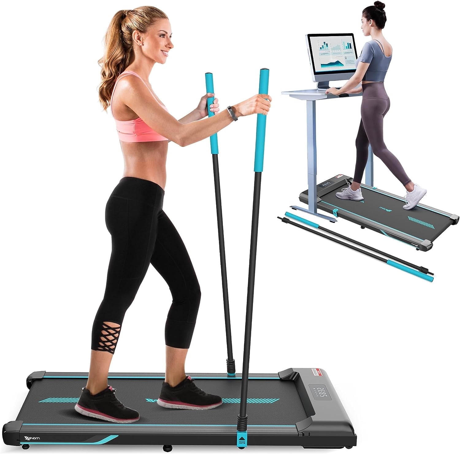 Fitness Pro 2 in 1 Under Desk Treadmill with Remote, Handrails, LED