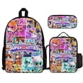 thumbnail image 1 of Superkitties Fun cartoon three-piece backpack set: includes backpack lunch box and pencil case One size, 1 of 5