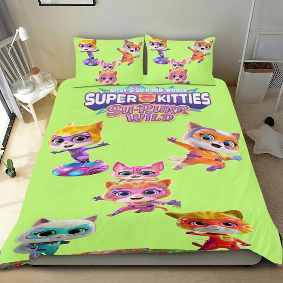 Superkitties Super Kitties cotton sheet trio, three-piece, gentle on skin, reinforced stitching, unique design, ideal gifts for family, friends, fans, 68x86 in (173*218 cm).