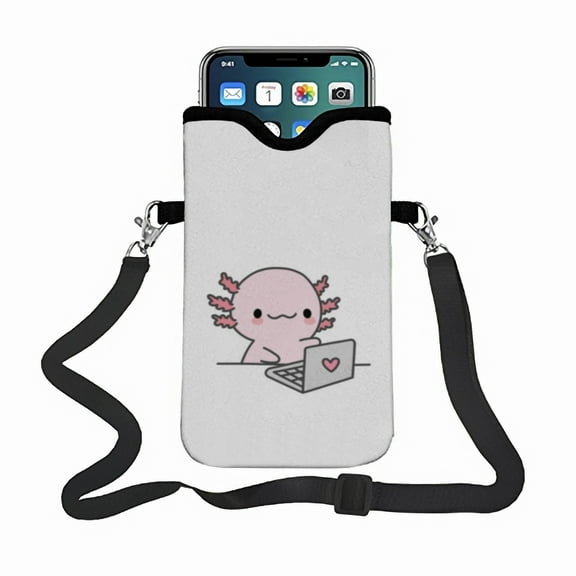 Axolotl crossbody phone case, with an adjustable strap small handbag suitable for multiple phones.