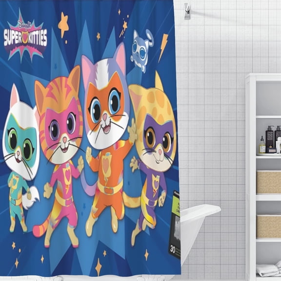 Superkitties Super Kitties shower curtain offers a timeless design, waterproof fabric, and hassle-free installation, enhancing your bathroom's aesthetic. Measures 59" x 71" (150 x 180 cm).