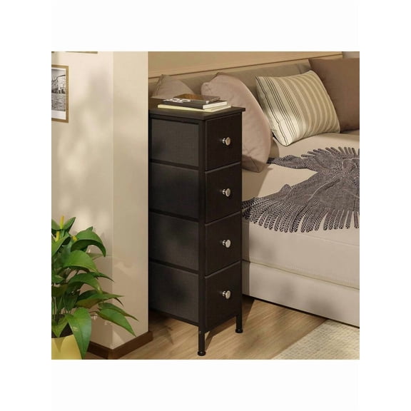 Superlele Narrow Storage Cabinet - 4/5 Drawer Slim Fabric Dresser Tower | Black, Steel Frame & Wood Top | For Bedroom/Bathroom/Laundry/Closet