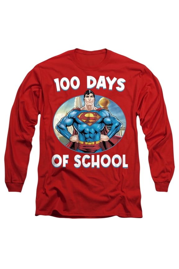 100 Days of School Unisex Adult Long-Sleeve T Shirt, Red, X-Large