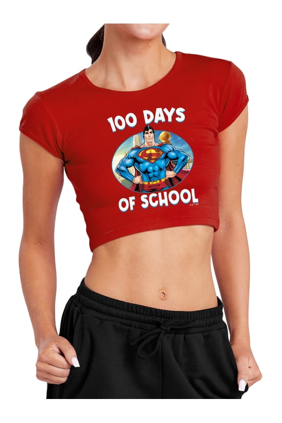 100 Days of School Women's Cap Sleeve Baby Rib Crop Top, Red, X-Large