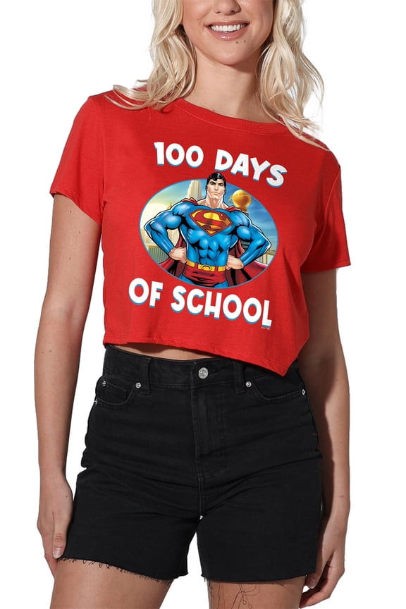 100 Days of School Women's Crop Top T-Shirt, Red, Large