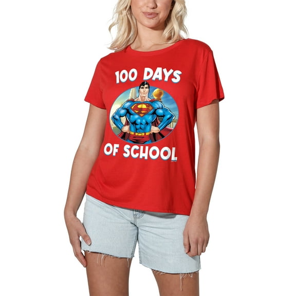 Superman 100 Days of School Women's Loose T-Shirt, Red, Large