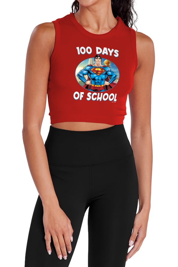 100 Days of School Women's Sleeveless Crop Top Tank, Red, Medium