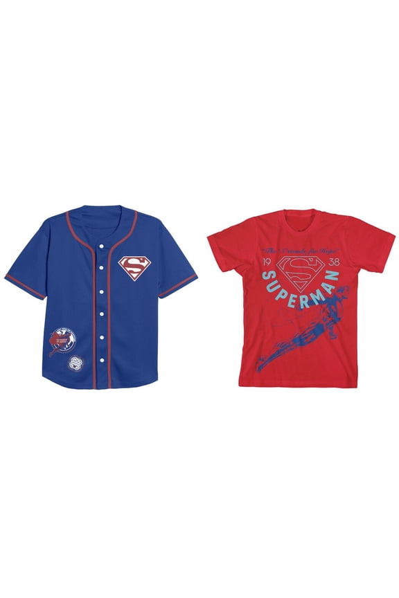 Superman 1938 2-Pack Button-down Shirt and Crew Neck Short Sleeve T-shirt Set-Large (10/12)