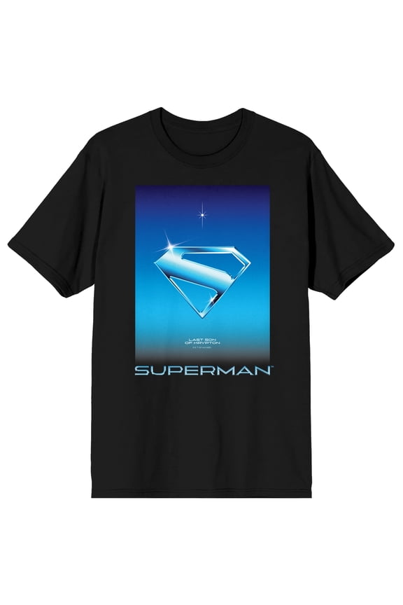 Superman 2025 Chrome Logo Last Son Of Krypton Adult Black Crew Neck Short Sleeve T-shirt-Medium