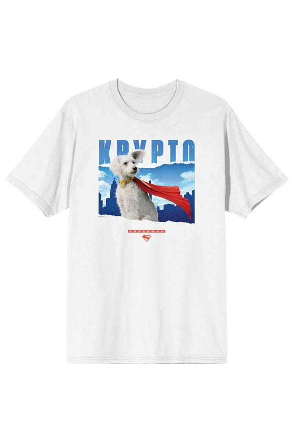 Superman 2025 Krypto Pose Adult White Crew Neck Short Sleeve T-shirt-Medium