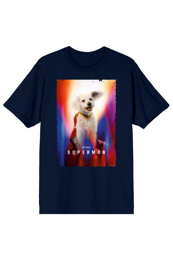Superman 2025 Krypto Superdog Poster Adult Navy Crew Neck Short Sleeve T-shirt-Large