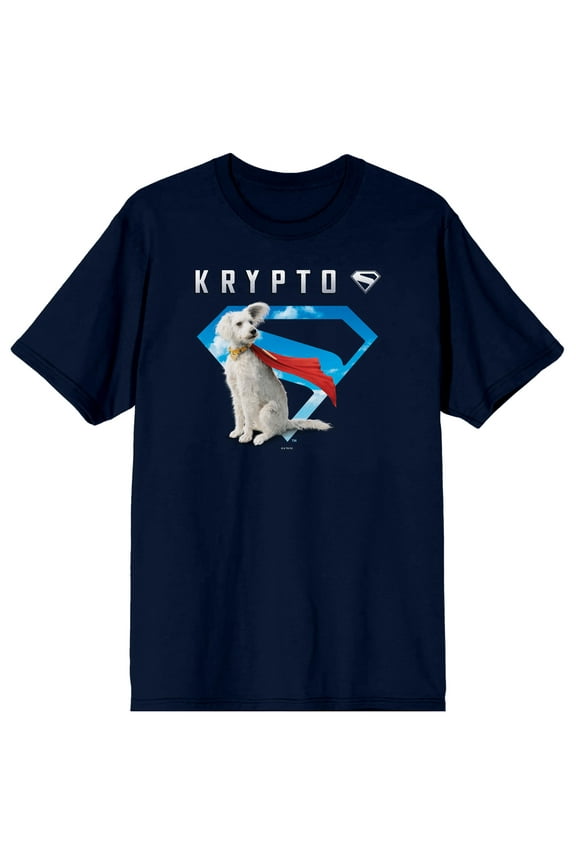 Superman 2025 Krypto Superman Logo Adult Navy Crew Neck Short Sleeve T-shirt-Large