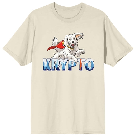 Superman 2025 Leaping Krypto Adult Natural Crew Neck Short Sleeve T-shirt-Medium