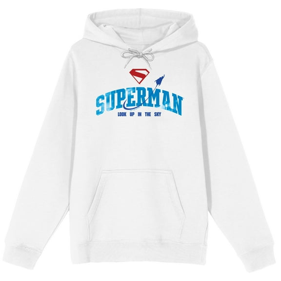 Superman 2025 Look Up Adult White Long Sleeve Hooded Sweatshirt-Medium