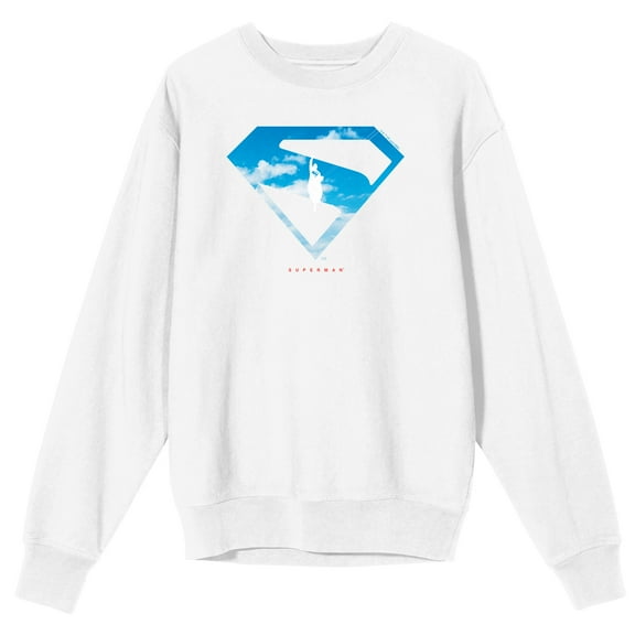 Superman 2025 Look Up Sky Logo Adult White Crew Neck Long Sleeve Sweatshirt-XXL
