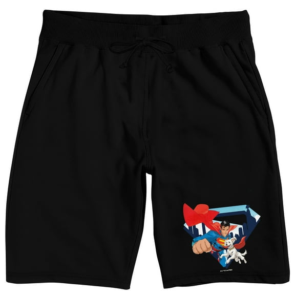 Superman 2025 Superman & Krypto Logo Adult Black Sleep Pajama Shorts-XS