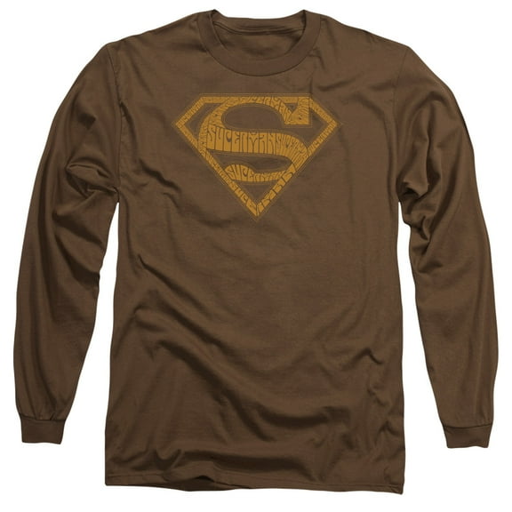 Superman 60S Type Shield Long Sleeve Adult 18/1 T-Shirt Coffee