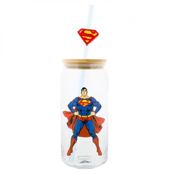 Superman 898719 20 oz Comic Pose Glass with Straw Charm