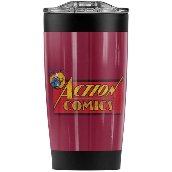 Superman Action Comics Logo Stainless Steel Tumbler 20 oz Coffee Travel Mug/Cup, Vacuum Insulated & Double Wall with Leakproof Sliding Lid | Great for Hot Drinks and Cold Beverages