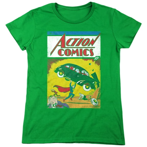 Superman Action No. 1 Women's T Shirt, Kelly Green, 2X-Large